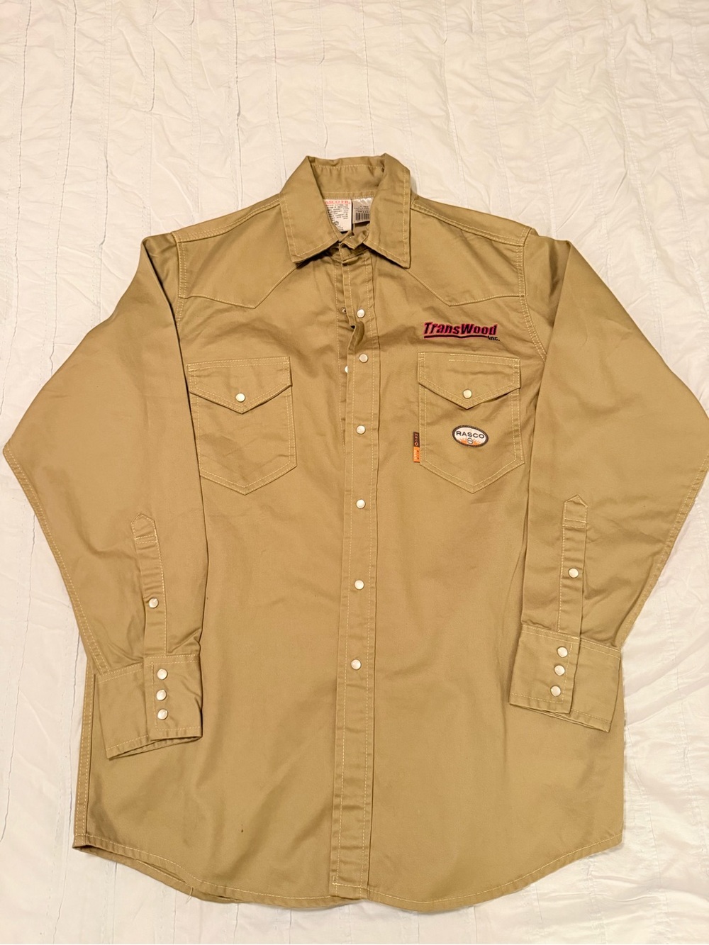 Men’s Khaki Long-Sleeve Work Button-Down Shirt